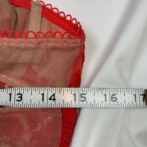 For Love And Lemons VS Faye Lace Underwire Long Line Bustier Bra Red XL - Picture 9 of 10
